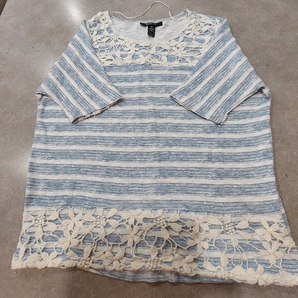 STYLE&CO. Blue/White Striped Knit Top w/Crochet Lace - XS - Picture 4 of 9